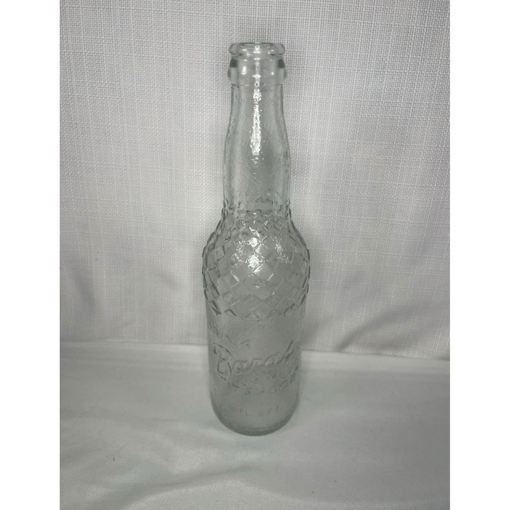 Vintage Barqs Root Beer Glass Bottle 12oz Diamond Pattern Embossed Clear 1974